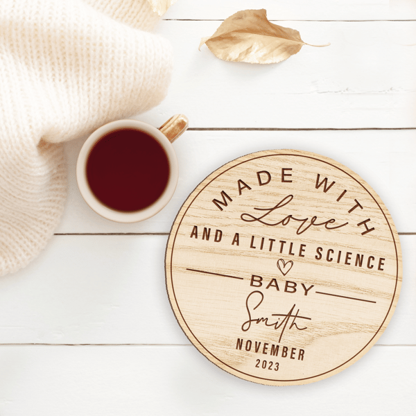 Love & Science - IVF Pregnancy Announcement Plaque, Personalised IVF Baby Sign