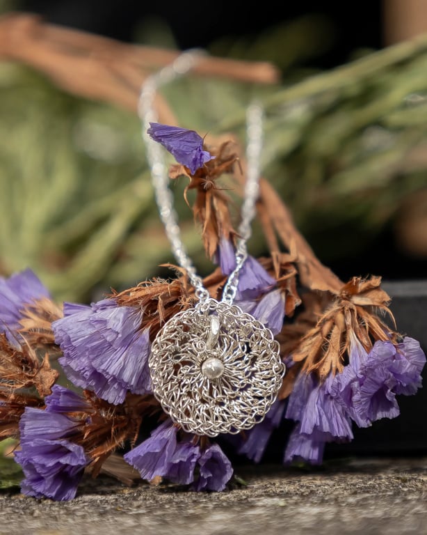 Crochet 999. Silver Pendant