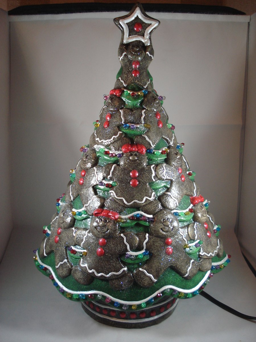 Large Ceramic Xmas Christmas Novelty Gingerbread Table Lamp Ornament Decoration.