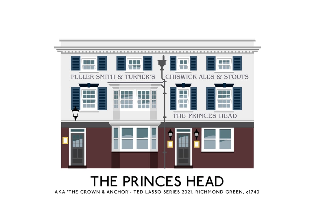 PRINCES HEAD AKA 'CROWN & ANCHOR' PUB, Ted Lasso Series,Richmond Green, A4 Print