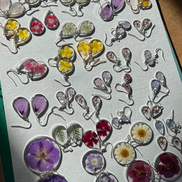 WHITE Pressed Flower Earrings 