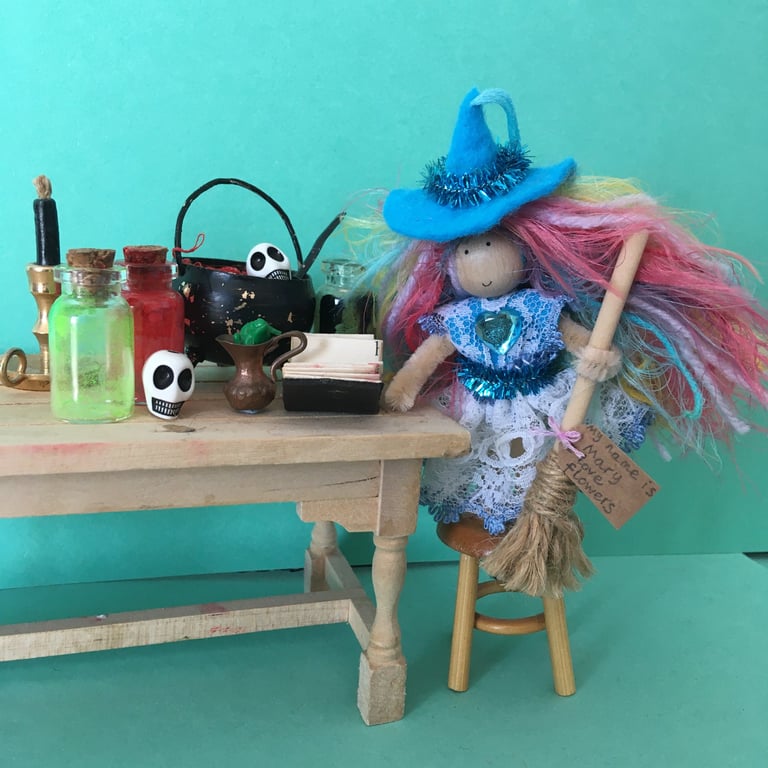 Rainbow And Blue Witch Doll Hanging Decoration, Witch Core, Halloween Decoration