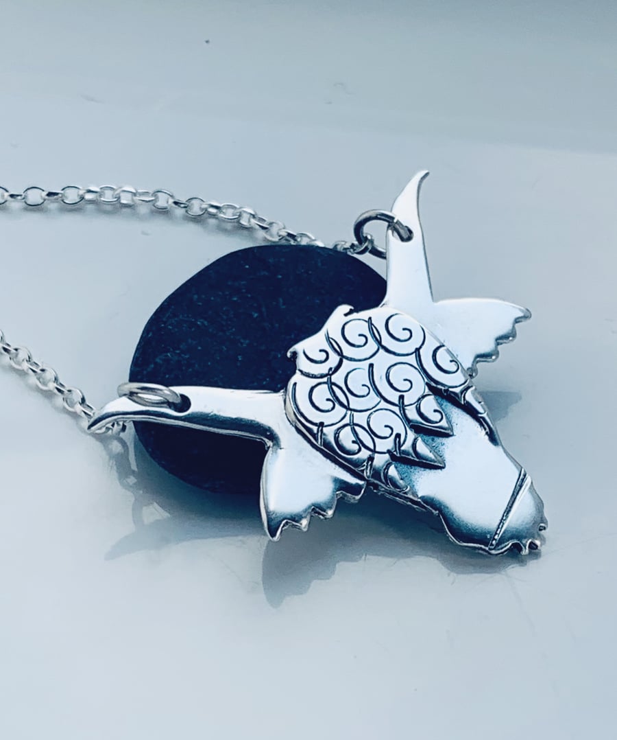 Recycled Sterling Silver Highland Cow Pendant