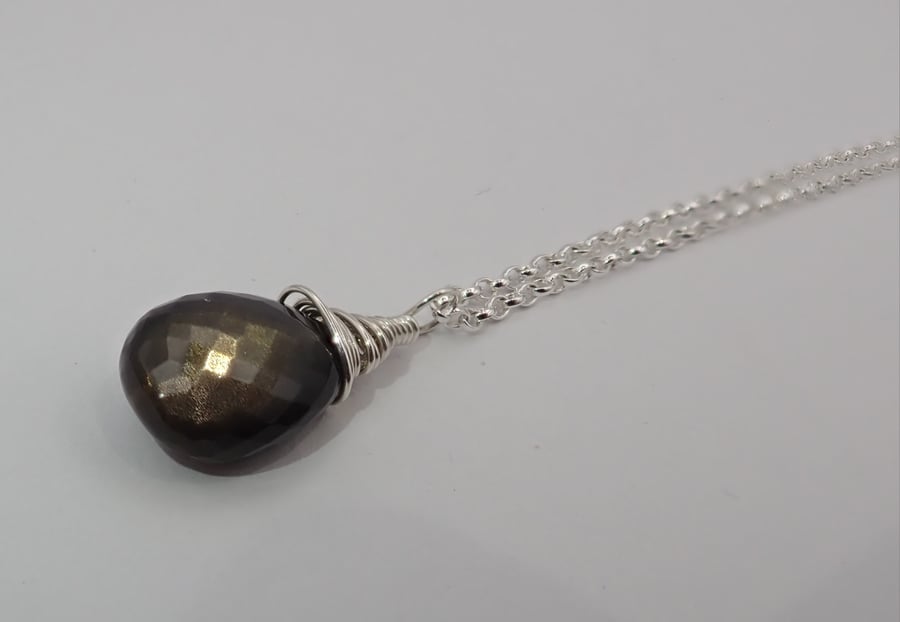 Wire wrapped chocolate moonstone pendant