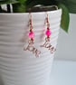 Pink Agate & Copper Dangle LOVE  Earrings Gift Crystal Jewellery Jewelry  - Image 10