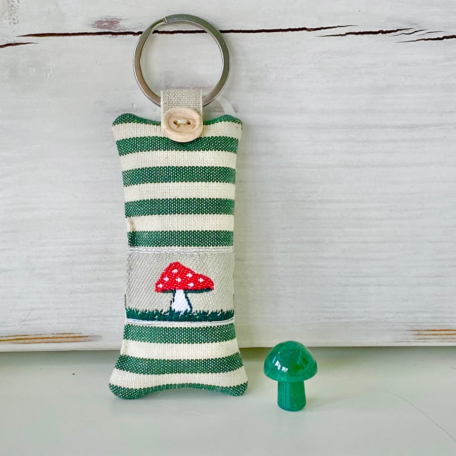 SALE ITEM- AUTUMN TOADSTOOL KEY RING - green stripes