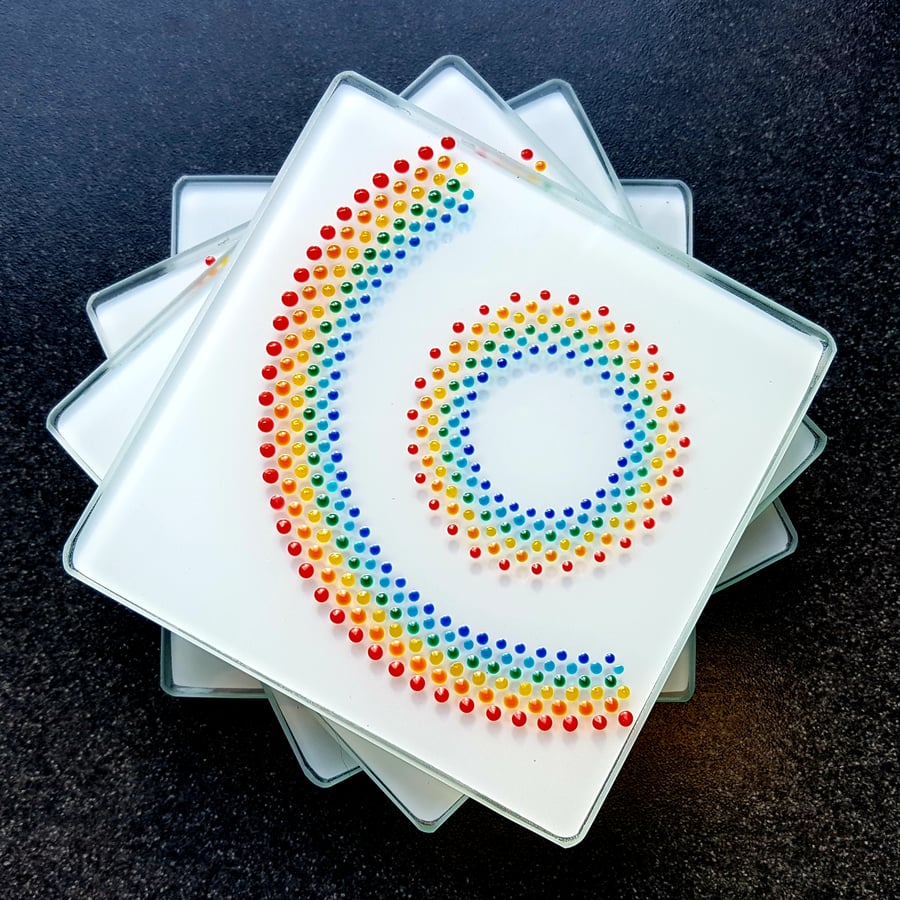 Hand Painted Rainbow Glass Coaster