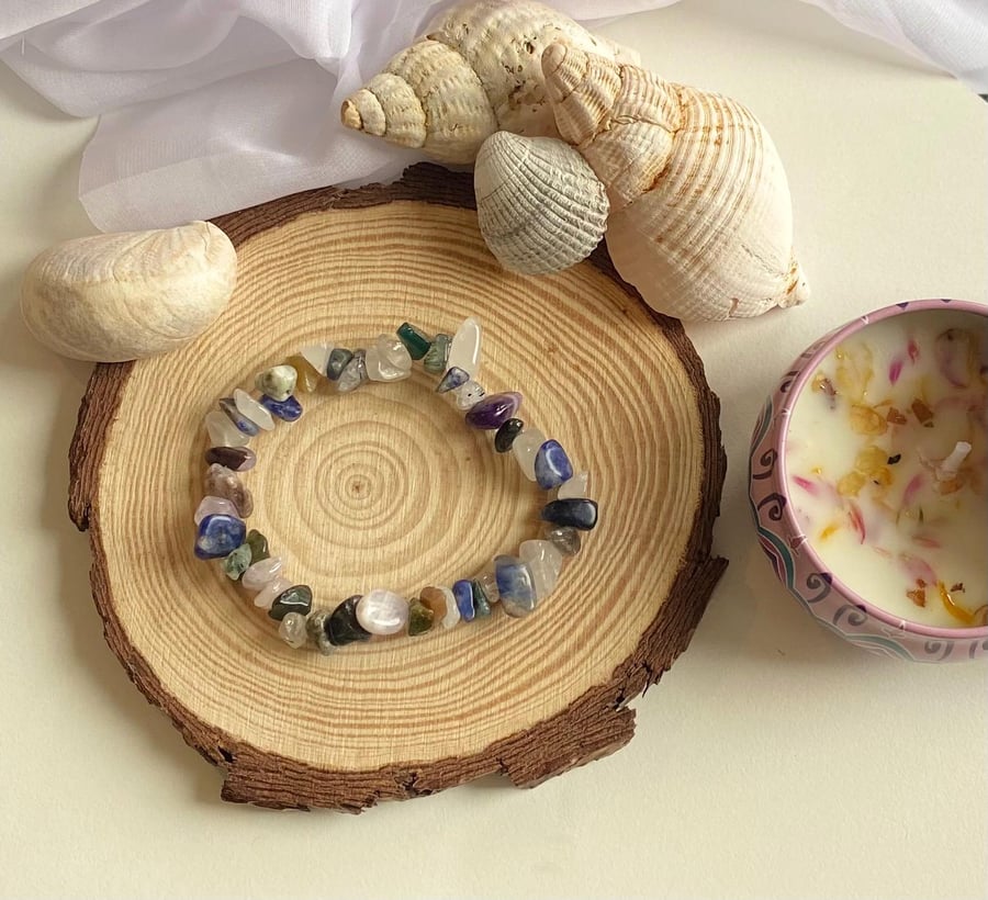 Handmade Gemstone Chip Bracelet Natural Stone Stretch Jewelry