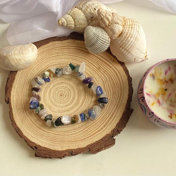 Handmade Gemstone Chip Bracelet Natural Stone Stretch Jewelry