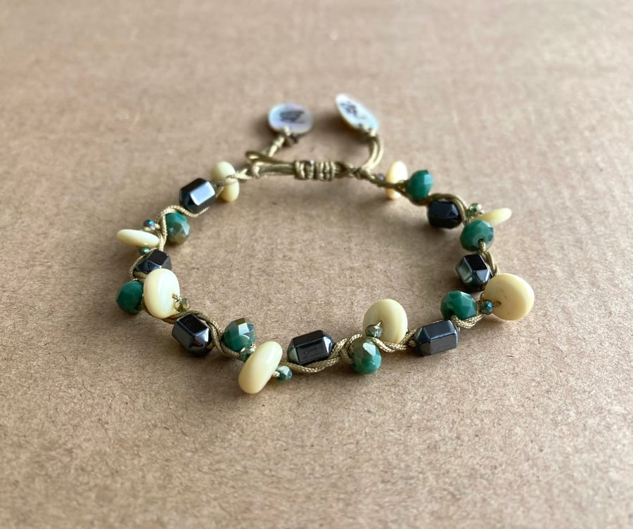 Hand Knotted Semi Precious Stone and Hematite Friendship Bracelet  