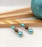 Christmas Bauble Inspired Party Earrings, Ice Blue and Nut Brown Drop Earrings 