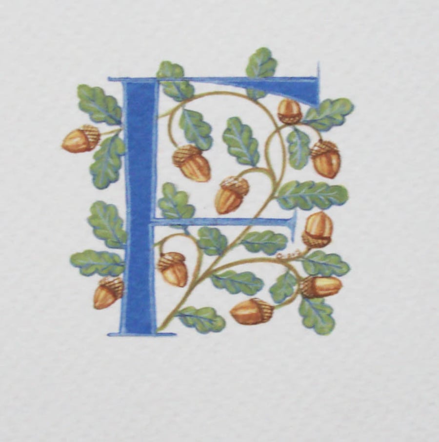 Initial letter with acorns and oak leaves custom letter