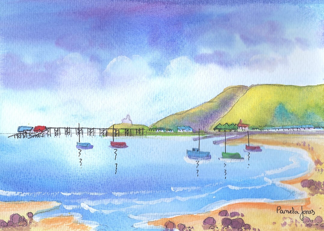 Mumbles, Swansea Bay, Original Watercolour in 14 x 11 '' Mount
