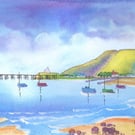 Mumbles, Swansea Bay, Original Watercolour in 14 x 11 '' Mount