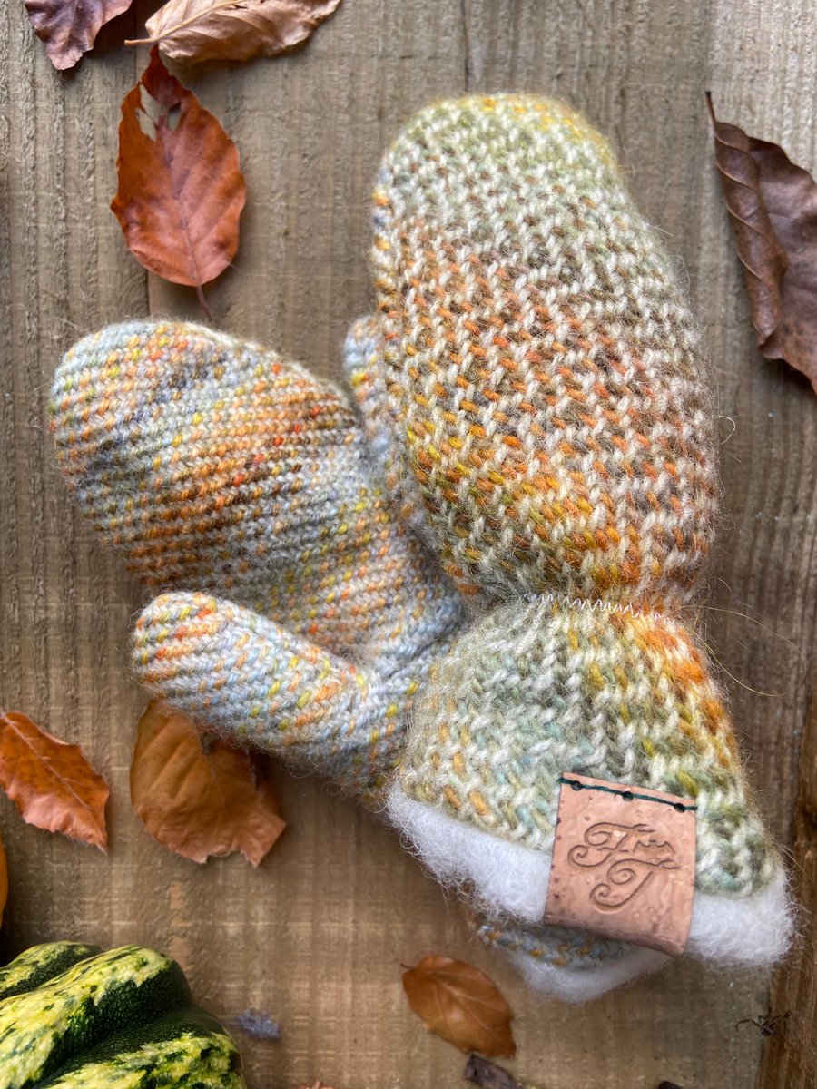 Hand Painted & Hand Woven Children's 'Autumn Turns to Winter' Mittens