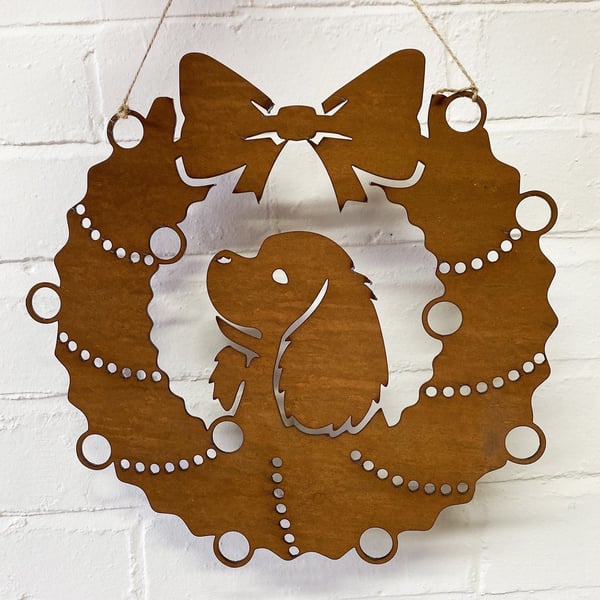 Cavalier King Charles Spaniel Festive Wreath - Rustic Festive Decoration - Solid