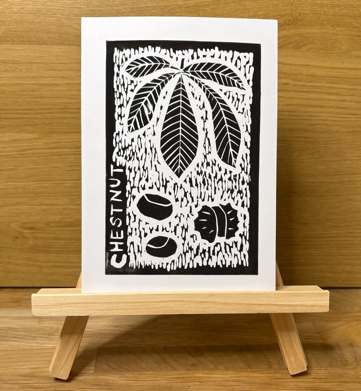 Chestnut Leaf Lino Print Greeting Card