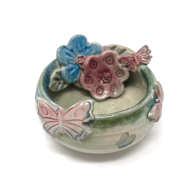 Handmade Decorative Butterflies and Flowers Bowl - trinket dish, ring dish