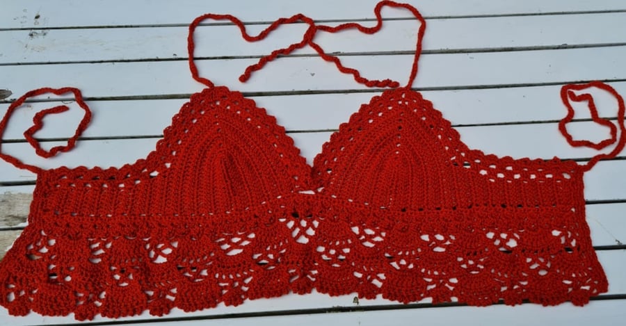 Burnt Orange Crochet Halter neck Bralette Crop Top