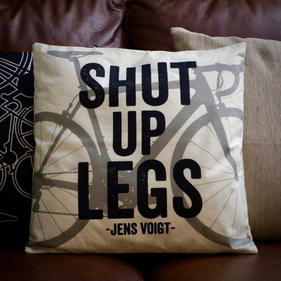 Shut Up Legs Cycling Cushion Cover - 45cm Square Bike Cushion Cover - Jens Voigt