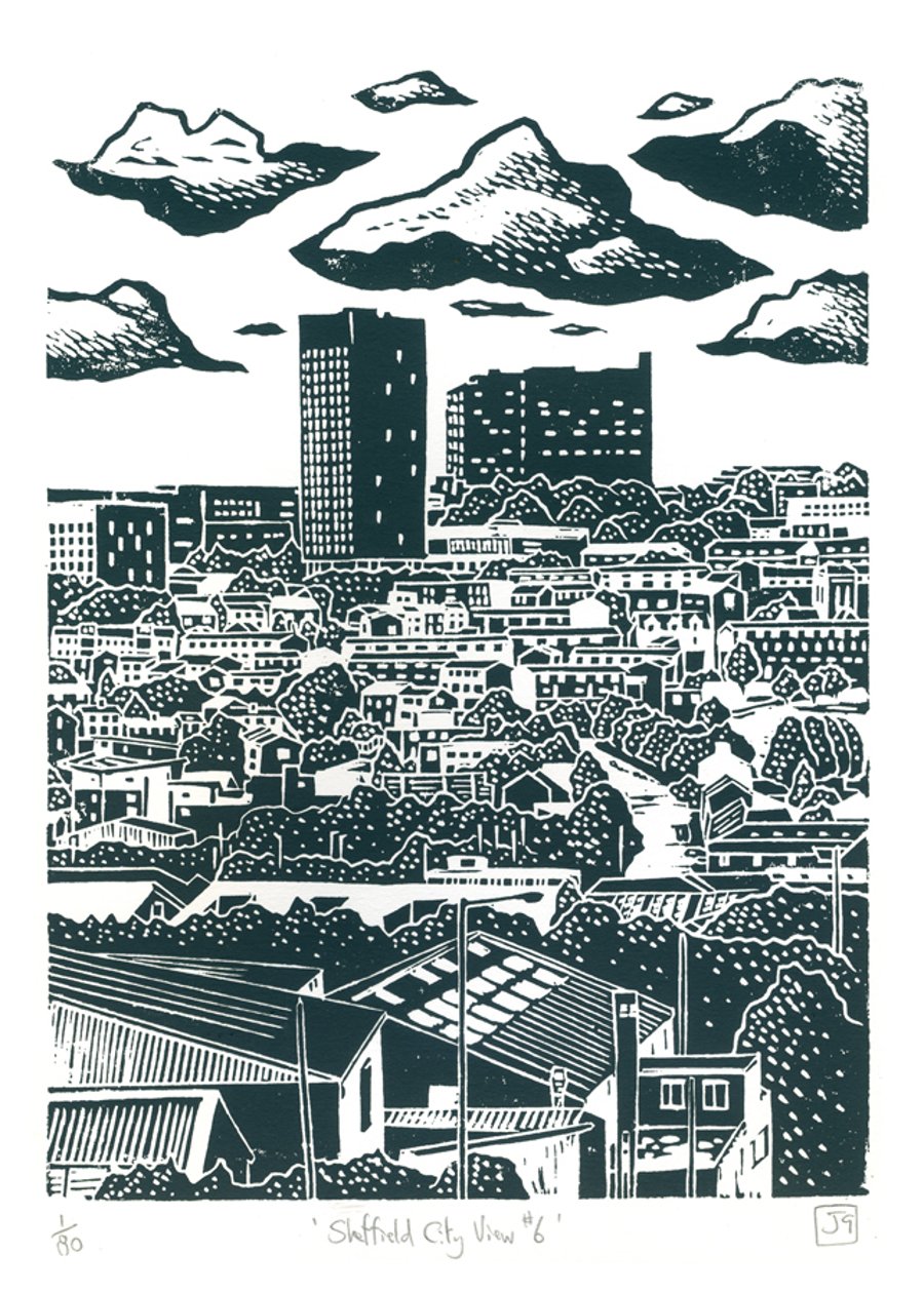 Sheffield City View No.6 A3 screen print (blue-grey)