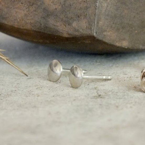Minimalist round silver stud earrings; small everyday studs