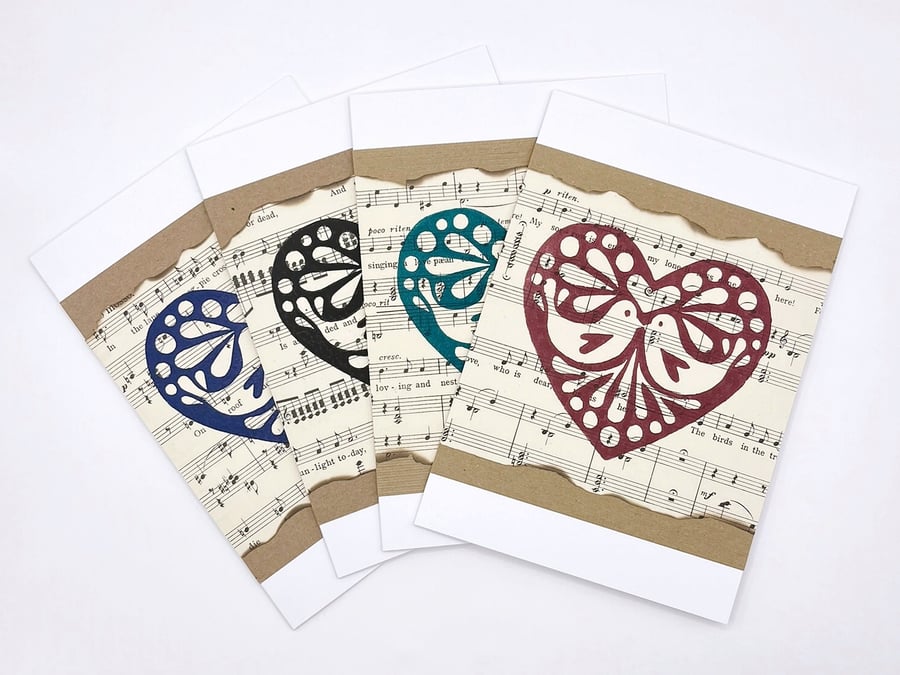 Set of Four Love Birds Cards - Lino Prints