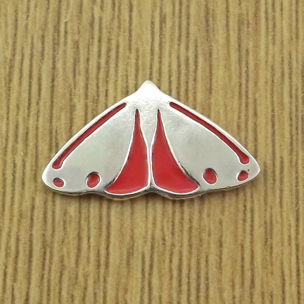 Cinnabar moth lapel pin, badge, tie tack handmade from sterling silver