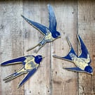 Set of Three Swallows (Lino print on wood)
