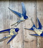 Set of Three Swallows (Lino print on wood)