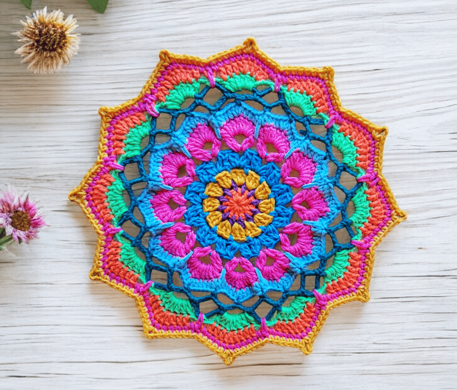 colourful crochet mandala doily