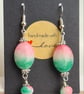 Gorgeous Watermelon Gemstone Oval Bead Earrings with Dangle - Image 3