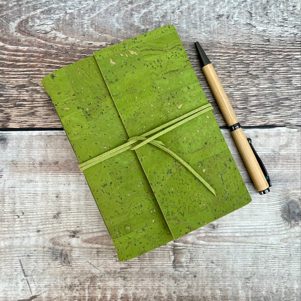 Cork Journal Notebook in Peridot Green