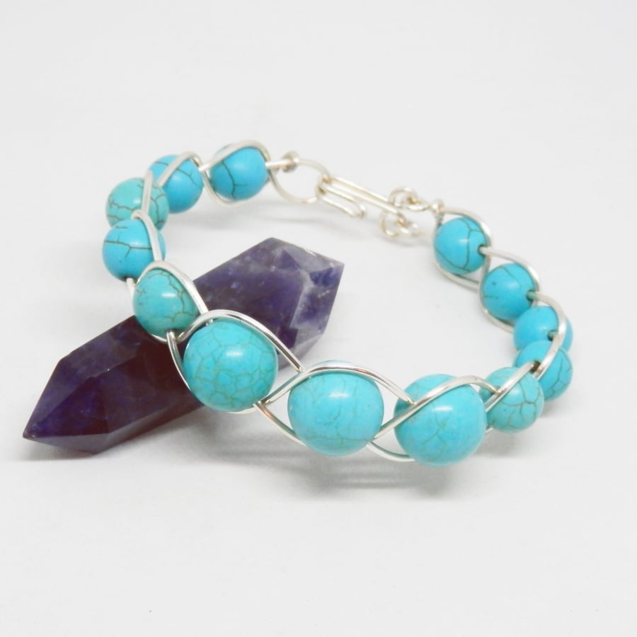 Celtic Braid Synthetic Turquoise Beaded Bracelet