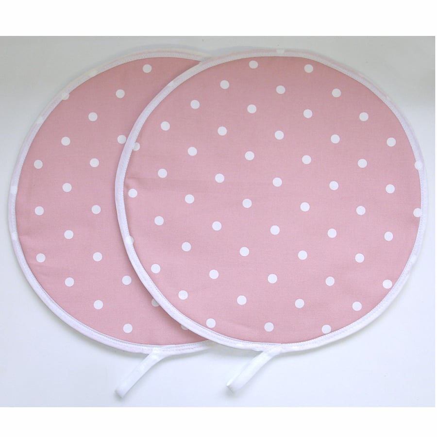 Aga Hob Lid Mats Pair of Pads Cover Surface Savers Pink White Polka Dot Spots