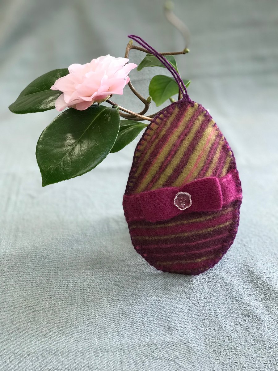 Felt Easter egg decoration with vintage glass button.