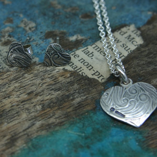 Paisley heart pendant and earrings