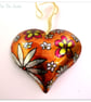 Small Orange Metal Heart Hanging Decoration. Made from a coffee tin. - Image 1