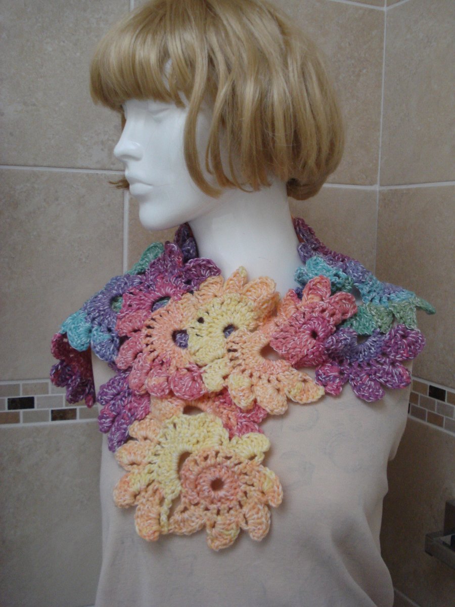 Pretty Decorative Crochet Flower Scarf Multi Colours