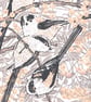 Long-tailed Tits - Original hand cut limited edition linocut print