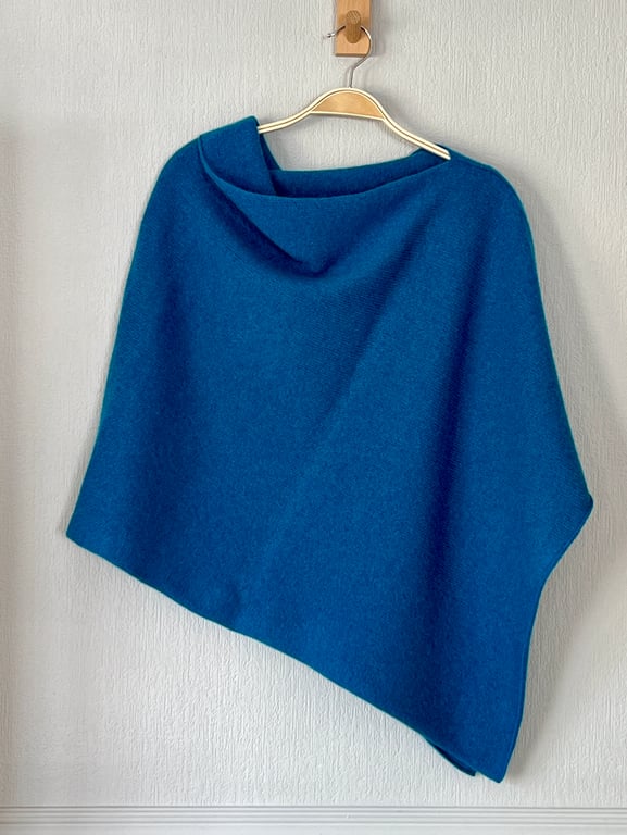 Poncho - Neptune blue wrap merino lambswool
