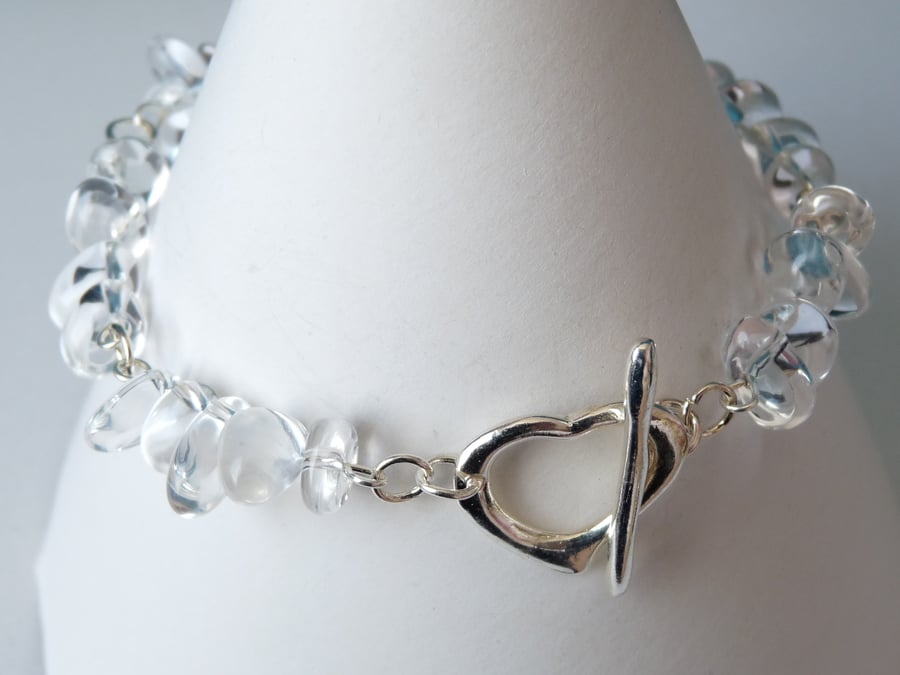 Clear Quartz Heart Bracelet - Genuine Gemstone 