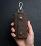 Dark Brown Full Grain Leather Key Case Silent Snap Wrap Handmade UK - Image 2