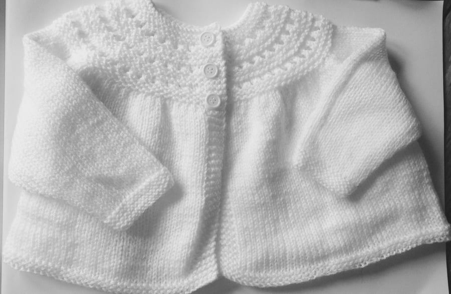 Hand knitted 3-6 months girls white cardigan
