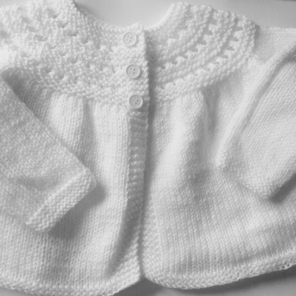 Hand knitted 3-6 months girls white cardigan