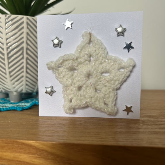 Christmas card crocheted star hanging decoration 