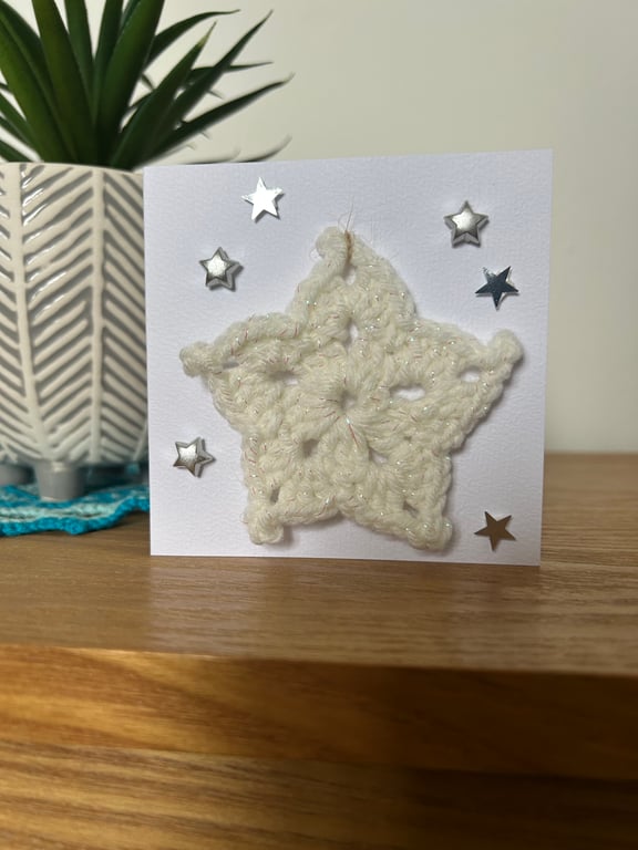 Christmas card crocheted star hanging decoration 