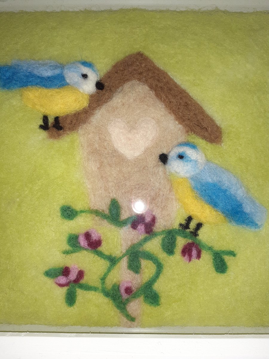 Needle Felted Blue Tit Bird Box Picture