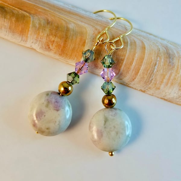 Peace Jade And Swarovski Crystal Earrings - Handmade In Devon