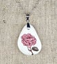 Sterling Silver Rose Sea Pottery Necklace - Coastal Floral Jewellery